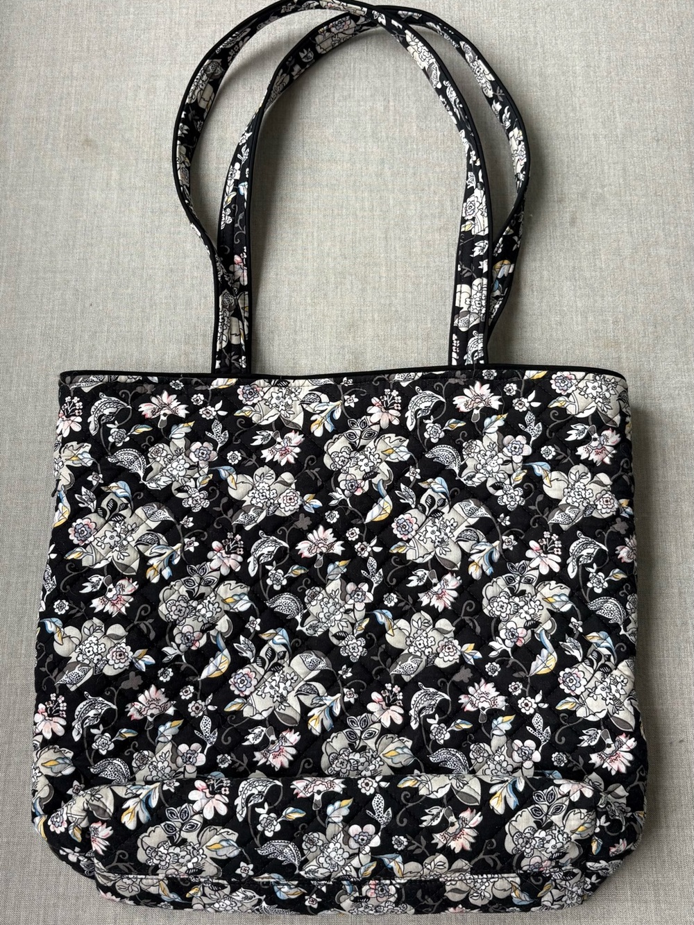 Vera Bradley Black Floral Quilted Tote with Subtle Accents- Midnight Wildflowers - Picture 2 of 8